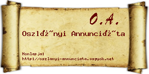 Oszlányi Annunciáta névjegykártya